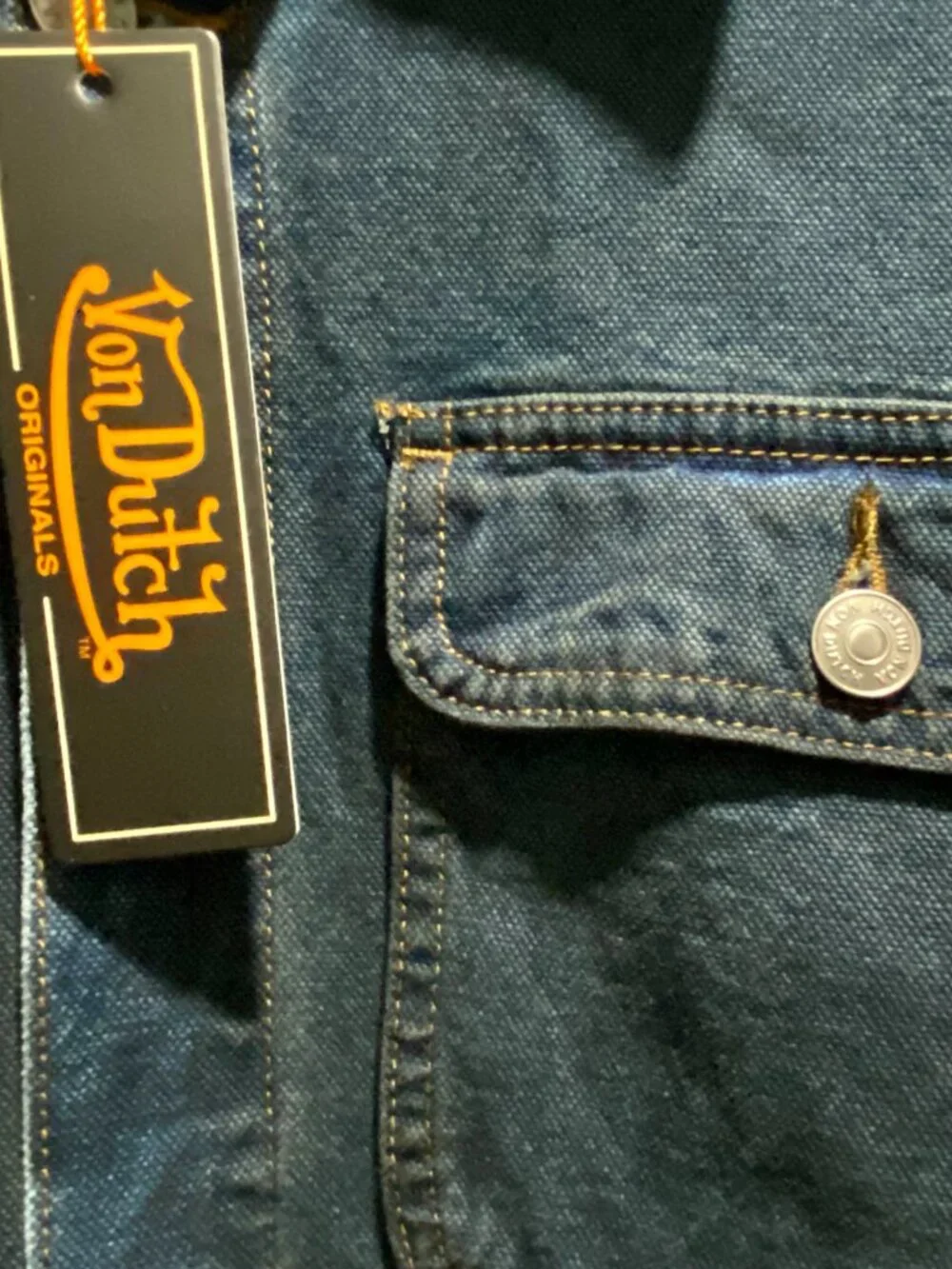 New Von Dutch Dark Wash Embroidered Patches Denim Cotton Barn Chore Jacket 2XL